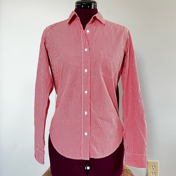 UNIQLO Red Gingham Plaid Button Down Cotton Shirt, Sz XS, HP - Picture 6 of 7